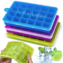 Ice Cube Tray, 3 Pack Silicone Ice Cube Molds, Ice Cube Trays, Silicone Ice Trays, Easier to Release, BPA Free for Alcohol/Coffee/Beverages (Blue, Green, Purple;)