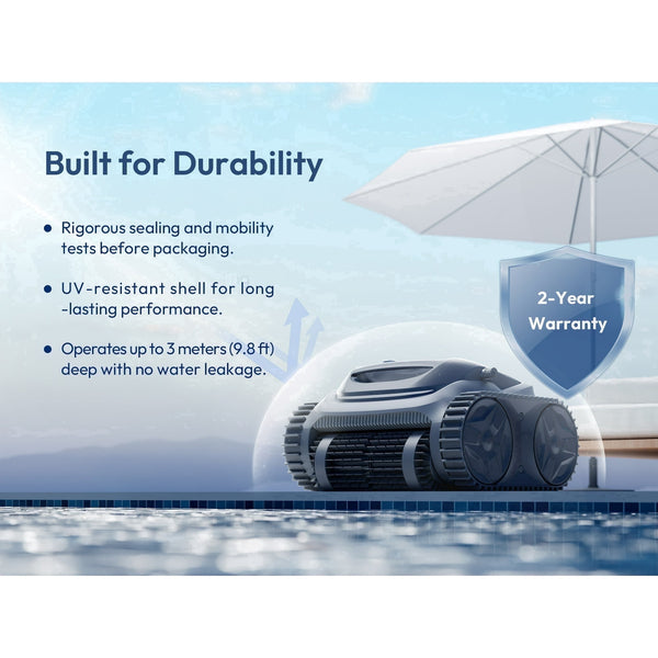 Bubot 700 Pool Cleaner Robot, Robotic Cordless Pool Vacuum w/Superior Suction, 210-Min Runtime Triple Motors, Smart Navigation, APP Control（grey）