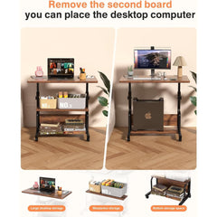 KLSMYHOKI Storage Portable Adjustable Height Desk, 32 Inch Rustic Rolling Computer Desk for Home Office Small Study Spaces