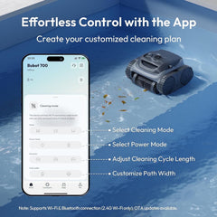 Bubot 700 Pool Cleaner Robot, Robotic Cordless Pool Vacuum w/Superior Suction, 210-Min Runtime Triple Motors, Smart Navigation, APP Control（Silver）