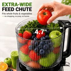 Hicloud 200W Juicer, Cold Press Juicer with 4.4" Large Feed Chute, Electronic 5-Speed Masticating Juicer Machines for Whole Vegetables & Fruits, High-yield Juice Maker, Easy Clean