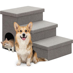 ALILYY Dog Stairs for Bed,18" H 3 Step Small dog stairs,Folding Storage Pet Stairs for High Beds Couch, Gift for Small/Medium/Large Old Dogs Cats,Gray