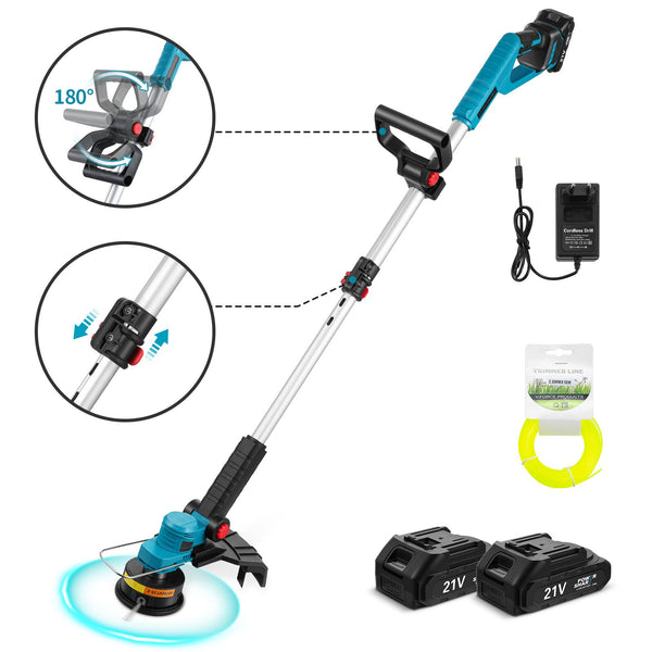 Transmart Cordless Electric Weed Eater, 21V Brushless Grass Trimmer with Battery and Charger, 600W Powerful String Trimmer for Lawn and Garden